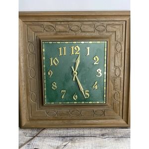 Vintage Lux Wall Clock Robert Shaw MCM Green Gold Mid Century 14 x 14"